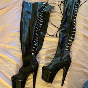 Dolls kill leather mid thigh high black